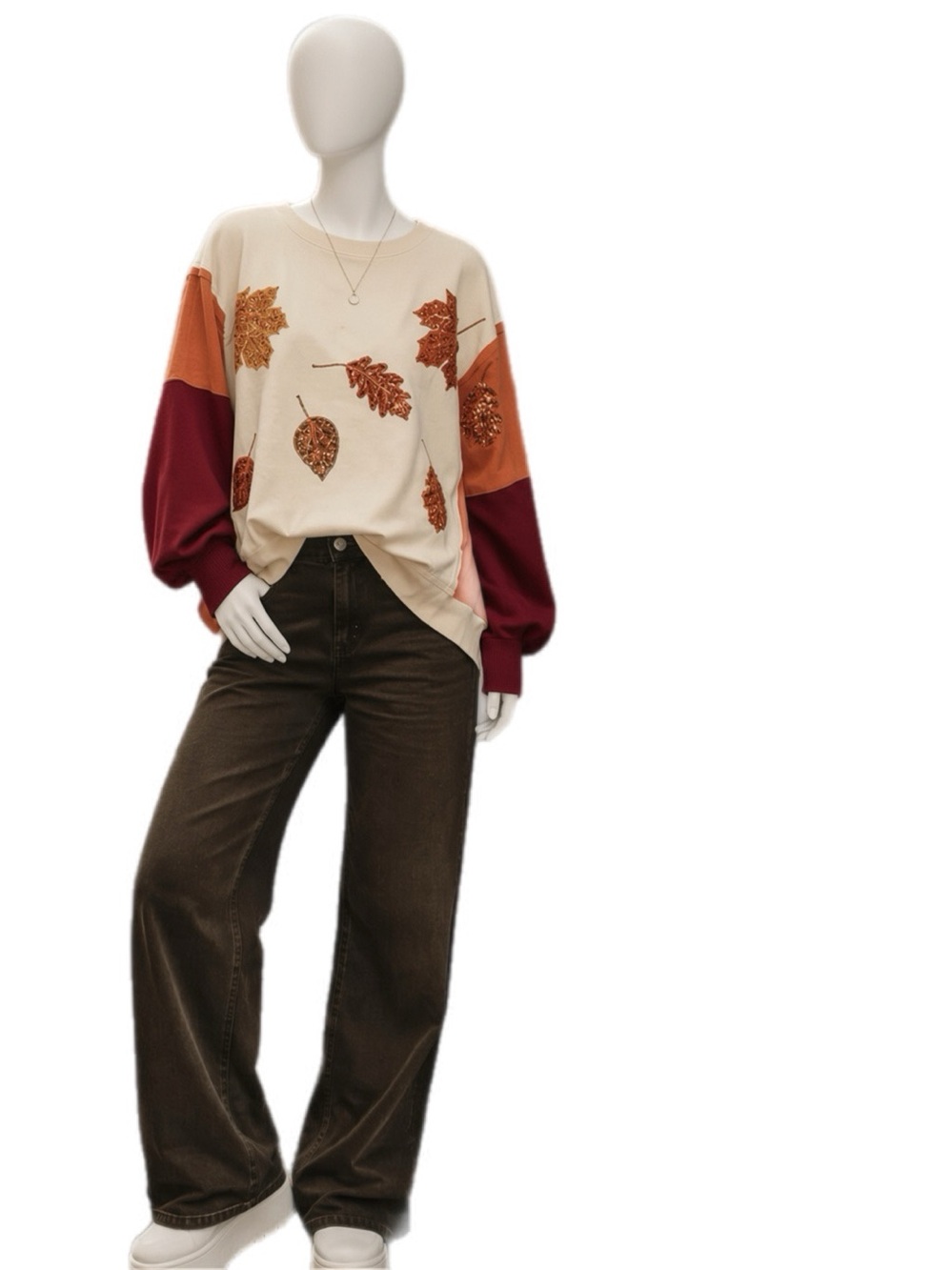 FANTASTIC FAWN fall vibes sequin leaf French Terry pull over size S M L